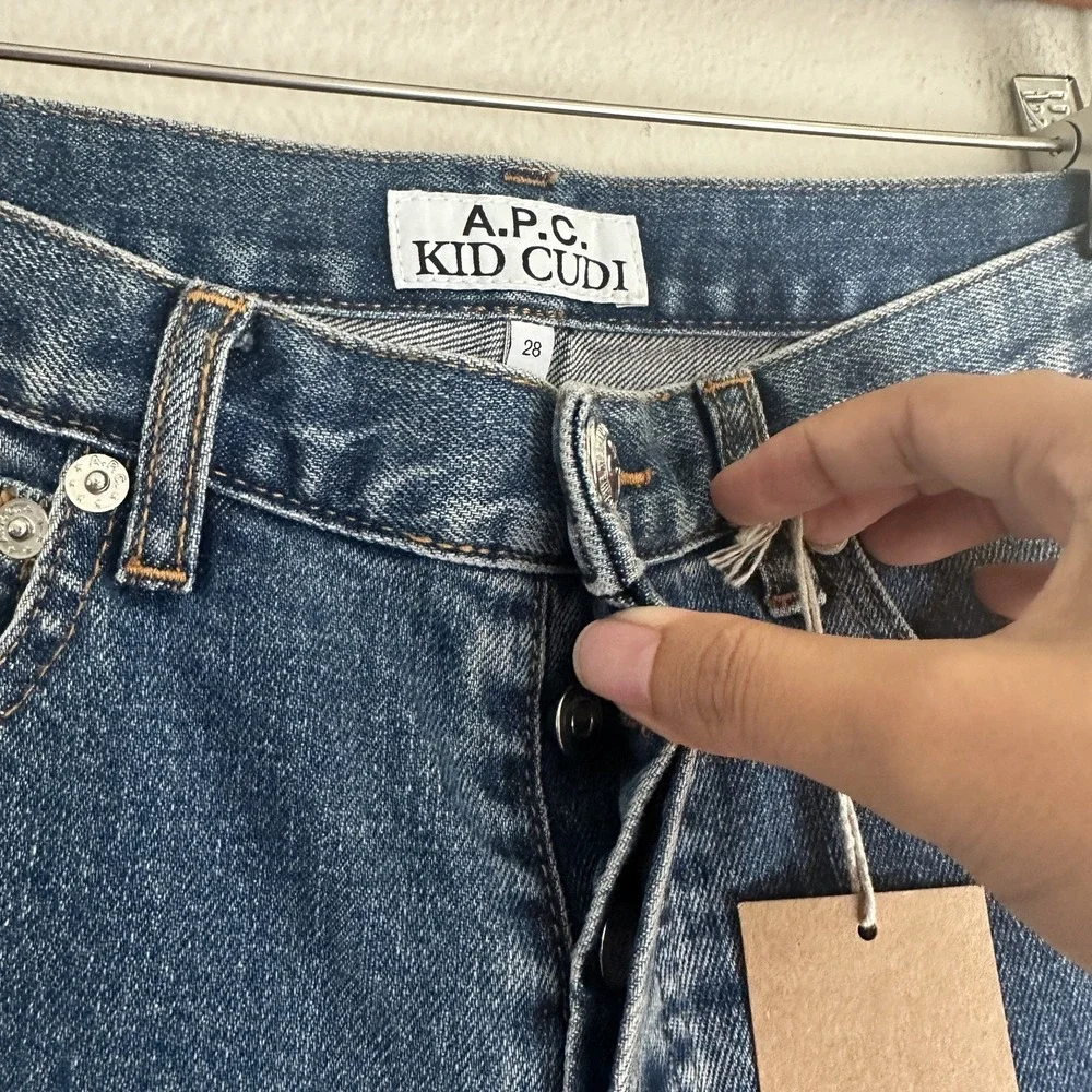 A.P.C. Kid Cudi Petit New Standard Jeans 28 Blue Dream‎ On Embroidery Button Fly